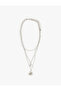Steel Mixed Pearl Detailed Dangle Multi-Pendant Necklace