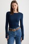 Finger-Interlocking Bodycon Viscose Combed Cotton Crew Neck Top
