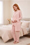 Powder Pink Gathered Detailed Long Sleeve 3-Piece Maternity Pajama Set with Dressing Gown Viscose - 5