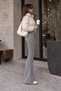 Women's Gray Spanish Flare Crepe High Waist Lycra Gathering Tights Pants - 3