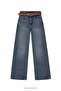 Straight Leg Tan Belted Jean Blue
