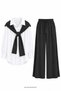Tie-Up Blouse Detailed Shirt Suit Black