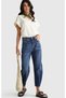 Women's Dark Blue 100% Cotton Distressed Effect Baggy Denim Trousers - 5