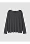 Vizyon New Season Anthracite Plus Size Boat Neck Blouse - 3