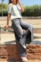 Indigo Washed Buttoned Slit Wide Leg Denim Trousers 35 105 - 3