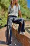 Indigo Washed Buttoned Slit Wide Leg Denim Trousers 35 105