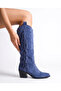 Rosali̇a Blue Suede Tasseled Western Boots - 2