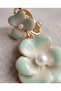 Gold Green Flower Dangle Clip-On Earrings Do Not Require Piercing - 3