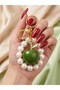 Pearl Apple Keychain Bag Charm – Glittery Fruit Keychain Women's Bag Accessory, Detachable Pearl Detail - 2