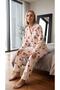 Women's Cream Buttoned Heart Teddy Bear Patterned Long Sleeve Pajama Set - Cotton Soft Home Wear Set - 4