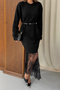 Women's Black Stylish Lace Detailed Embroidered Knitwear Dress - 3