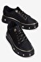 Women's Nubuck Sneaker Thick Sole Lace-Up Gold Detailed Vika Black - 3
