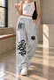 White Belt Graffiti Axolotl Printed Oversize Wide Leg Relaxed Fit Women's Sweatpants - 4