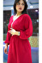 Women's Premium Solid Maxi Dress with Elasticated Cuffs & Chest Panel - Embellished V-Neck Modest Wear - 3