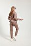 Soft Fabric with Fleece Inside, Brown 3 Thread Crew Neck Top and Bottom Women's Tracksuit Set - 7
