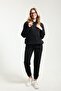 Hooded Soft Fabric Women's 3 Thread Black Tracksuit Set with Fleece Inside and Side Pockets - 3