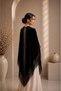 Black Velvet Stone Detailed Lace Embroidered Tasseled Triangle Shawl - 2