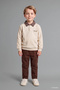 I1943A5Bg74 Beige Plaid Polo Collar Long Sleeve Top Wide Cut Bottom 2-Piece Set Baby Boy - 2