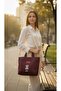 Burgundy Bear Printed Canvas Hand and Shoulder Bag - 3