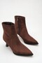 Women's Thin Heeled Slip-On Boots Brown Suede - 3