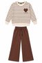 Girl's Cotton Brown Striped Heart Embroidery Patterned Long Sleeve Tracksuit Set - 3
