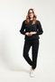 Soft Fabric with Fleece Inside, Black 3 Thread Crew Neck Top and Bottom Women's Tracksuit Set - 2