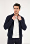 Knitted Patterned Zippered Stand Collar Knitwear Cardigan Men's Cardigan 7028918 - 5