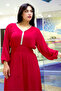 Women's Premium Solid Maxi Dress with Elasticated Cuffs & Chest Panel - Embellished V-Neck Modest Wear - 6