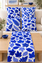 Embroidered Blue Leaf Patterned 4-Piece Throw Pillow Cover and Runner 5-Piece Decorative Living Room Set