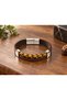 Tervino Amberplait Brown Leather Men's Bracelet - Mustard Weave Detail - 2