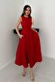 Red Halter Neck Flared Dress - 2