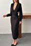 Black Sleeves Chiffon Back Waist Detail Dress - 4