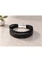 Cerlano Nightlayer Black Leather Men's Bracelet - Multi-Strand Weave and Band - 3