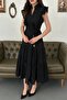 Black Ruffled Buttoned Dress - 4