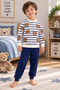 Boy's Teddy Bear Patterned Striped Sweatshirt Tracksuit Set Navy Blue - 3