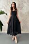 Black Strappy Apparatus Embroidered Dress