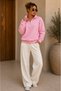 Premium Unisex Pink Color Unprinted Stand Collar Sweatshirt with Half Zipper Detail - 3