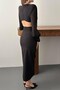 Black Sleeves Chiffon Back Waist Detail Dress - 6