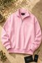 Premium Unisex Pink Color Unprinted Stand Collar Sweatshirt with Half Zipper Detail