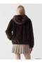 Brown Hooded Oversize Women's Plush Jacket - 5