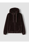 Brown Hooded Oversize Women's Plush Jacket - 6