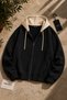 Premium Unisex Contrast Hooded Zipper Pocket Three-Thread Oversize Cardigan Sweatshirt