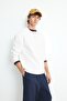 100% Cotton Boxy Fit Button Placket Crew Neck Waffle Long Sleeve Sweatshirt H4885Ax26Au