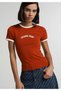 Slim Fit Round Neck Printed Women's Brown Short Sleeve T-Shirt