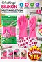 Size L Long Sleeve Waterproof Floral Pattern Silicone Kitchen and Bathroom Cleaning Gloves