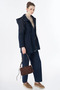 Fabric Garnished Short Trench Coat Navy Blue
