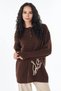Dark Brown Embroidered Knitted Tunic with Tulip Embroidery