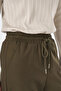 Elastic Waist Tied Trousers Khaki - 5