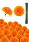 30PCS Marigold Flowers Artificial Marigold Flowers Heads Bulk Mexican Decoration Silk Orange Marigold Garland with Stems for Day of The Dead Halloween Diwali Party Decorations Home Decor