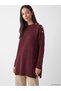 Burgundy Stand Collar Women's Knitwear Tunic